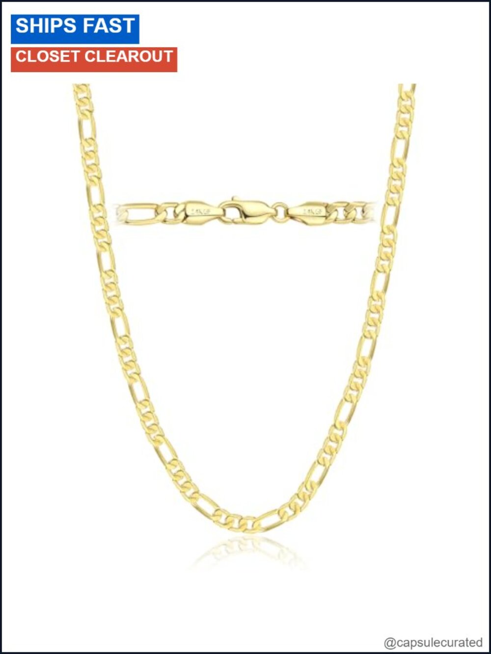14K Gold Plated Figaro Chain Necklace 4.2mm Lobster Clasp 18 Inch